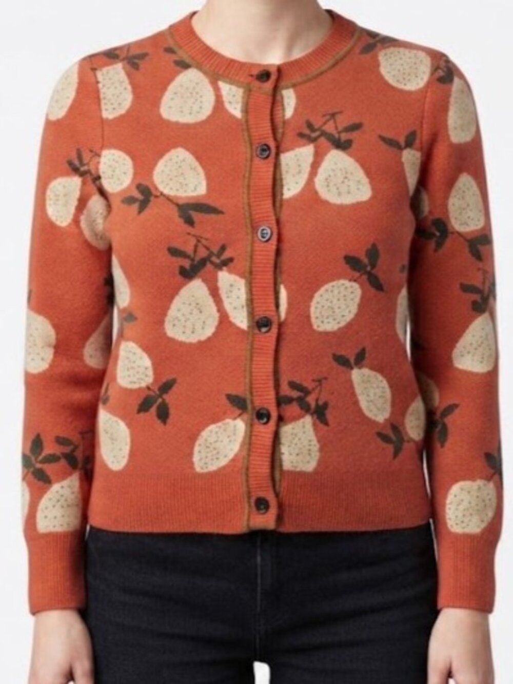 Orange Fruit-Print Cardigan Sweater